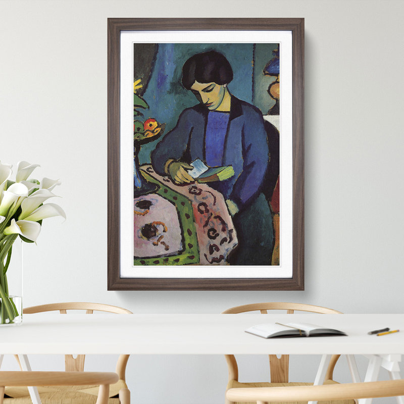 Woman Reading by August Macke - Picture Frame Painting, 48cm H x 36cm W x 2cm D, Walnut Framed