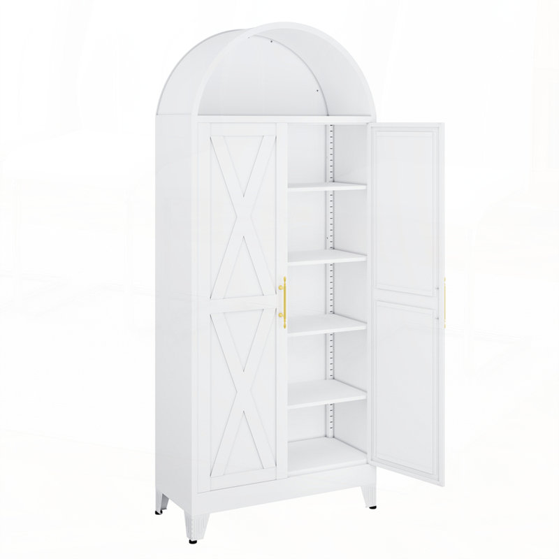 Arched Farmhouse Style Kitchen Pantry with Durable Construction, White
