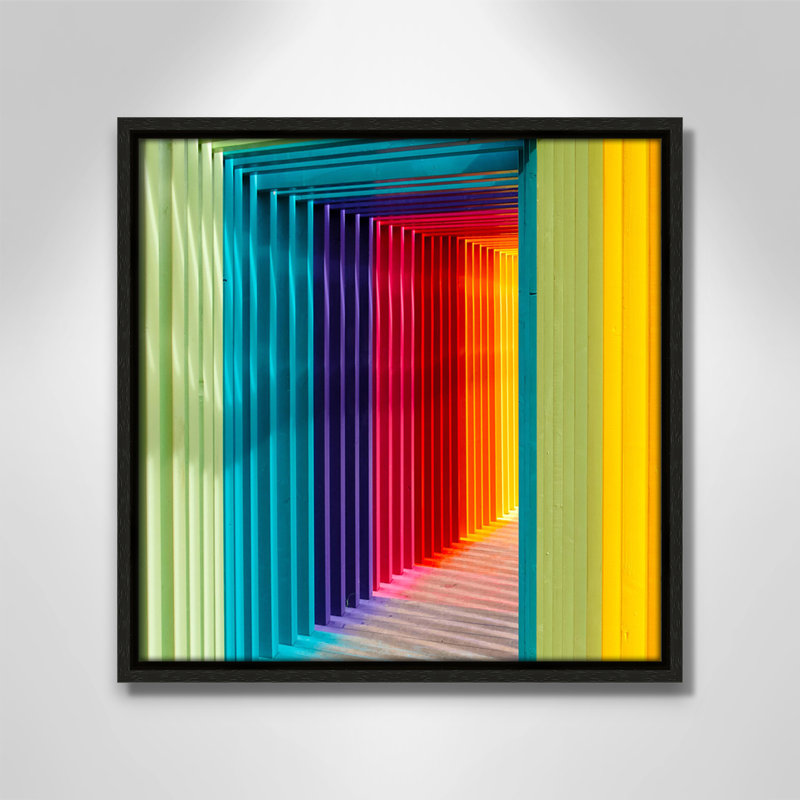 «Colorful Passage I» par Robert Katzki, H 13,5 po x l 13,5 po x P 2 po, Cadre flottant espresso