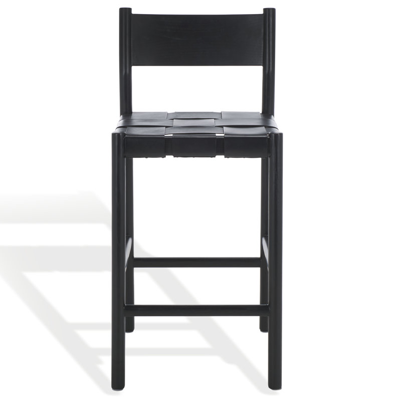 Devnie Woven Leather Counter Stool, Black