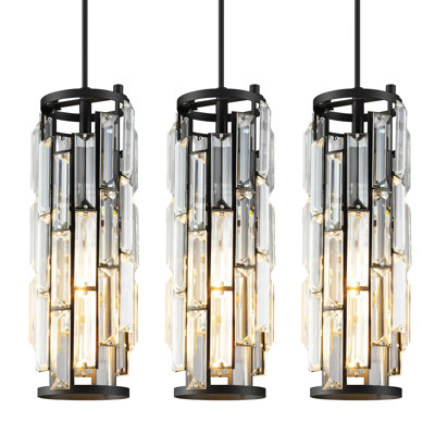 Taveyon Crystal Cylinder Pendant Lights Kitchen Island