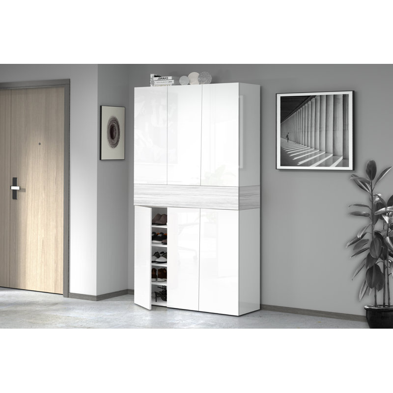 60 Pair Shoe Storage Cabinet, White/White Wood