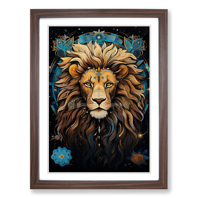 Leo Zodiac Hard Edge - Single Picture Frame Print on Wood, 46cm H x 34cm W x 2cm D, Walnut