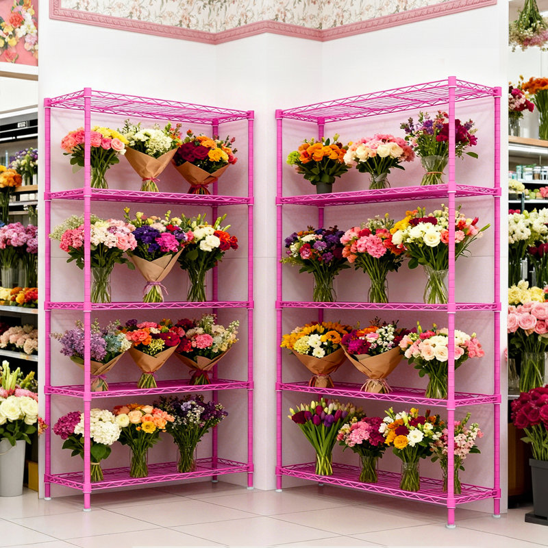 Étagère de rangement 59 pouces à 5 niveaux avec hauteur réglable, Rose