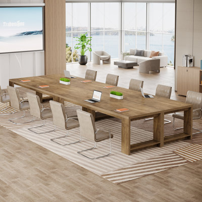 7 Ft Modern 2Pcs Rectangle Meeting Room Desk For Boardroom, Home Office Oak Conference Table For 6 To 8 People Sets Of 2