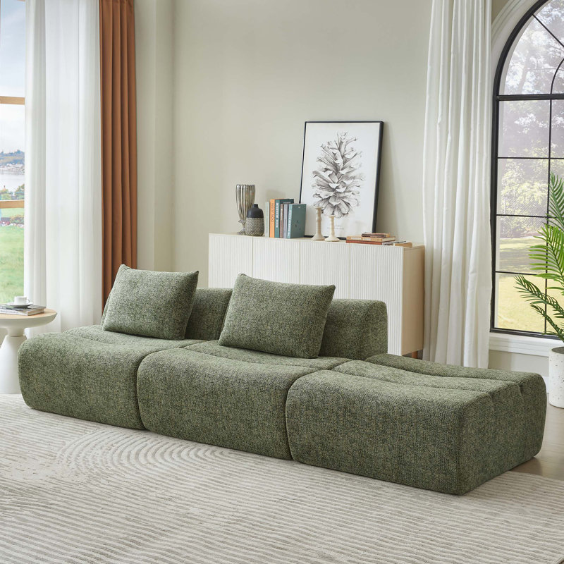 Boneless Oversized 3 Seater Compressed Sofa with Chenille Fabric, No Assembly, Space-Saving for Living Room, Apartment, Green