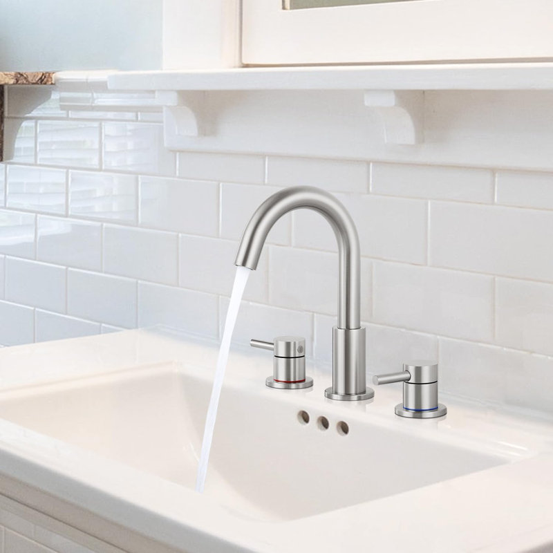 Widespread Bathroom Faucet 3 Hole, 2-handle  Bathroom Sink Faucet with Drain Assembly, Brushed Nickel