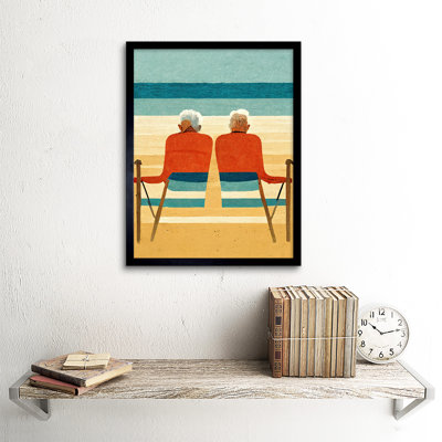 Elderly Couple On The Beach Seaside Sand 1 Piece Single Picture Frame Wall Art