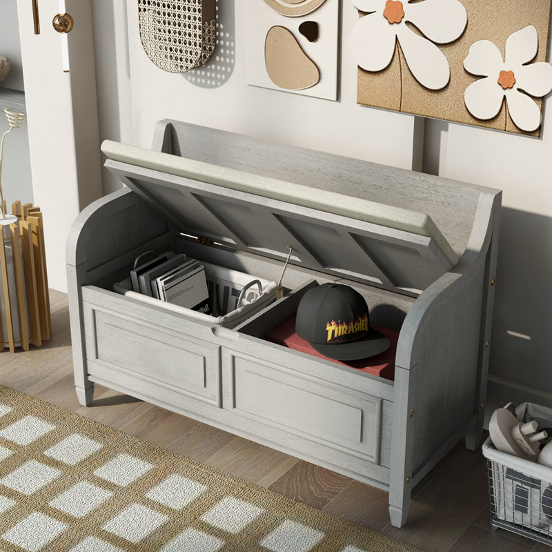 Marylea Upholstered Storage Bench, Gray Wash