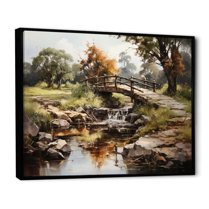 Art mural de style «pont», pont, vert, Cadre flottant noir, H 30 po x l 40 po x P 1,5 po