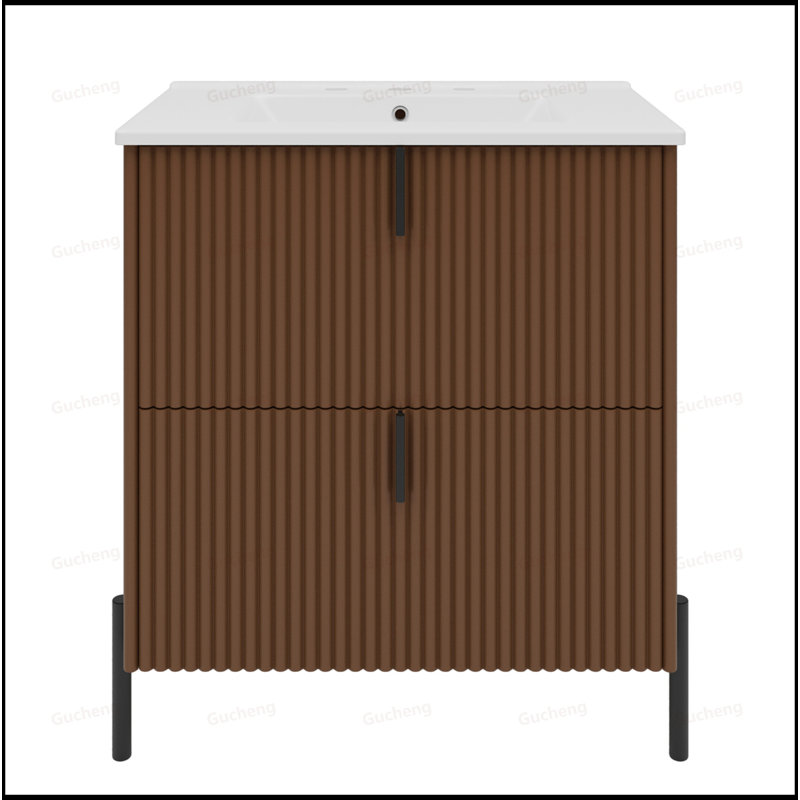 Meuble-lavabo autoportant 30 po avec poignées verticales et lavabo en céramique