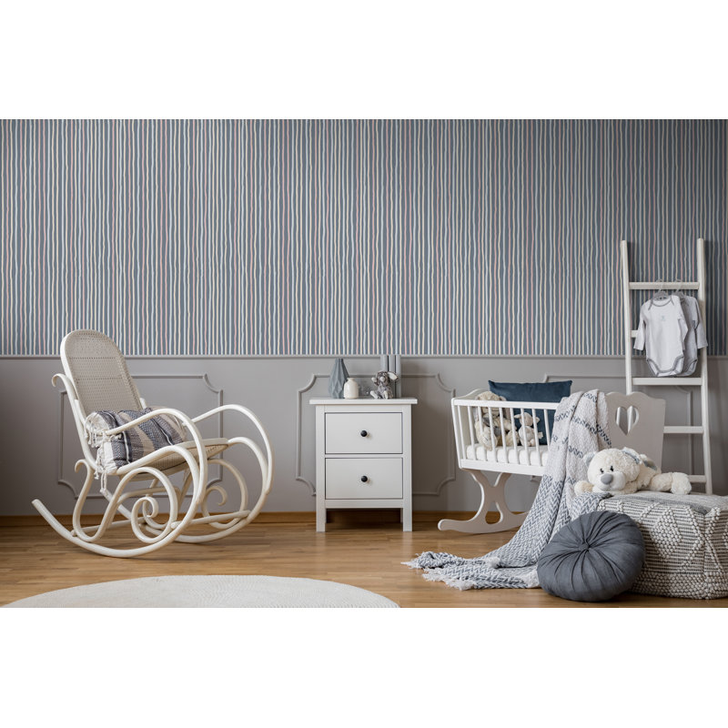 Great Kids Collection Smooth Glitter Stripes Wallpaper Roll, Dark Blue