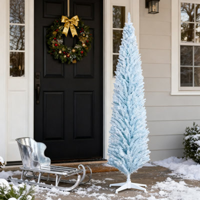 Arbre de Noël artificiel blanc 8 pi avec 618 branches réalistes, support en plastique, facile à assembler, décoration intérieure et extérieure pour les Fêtes