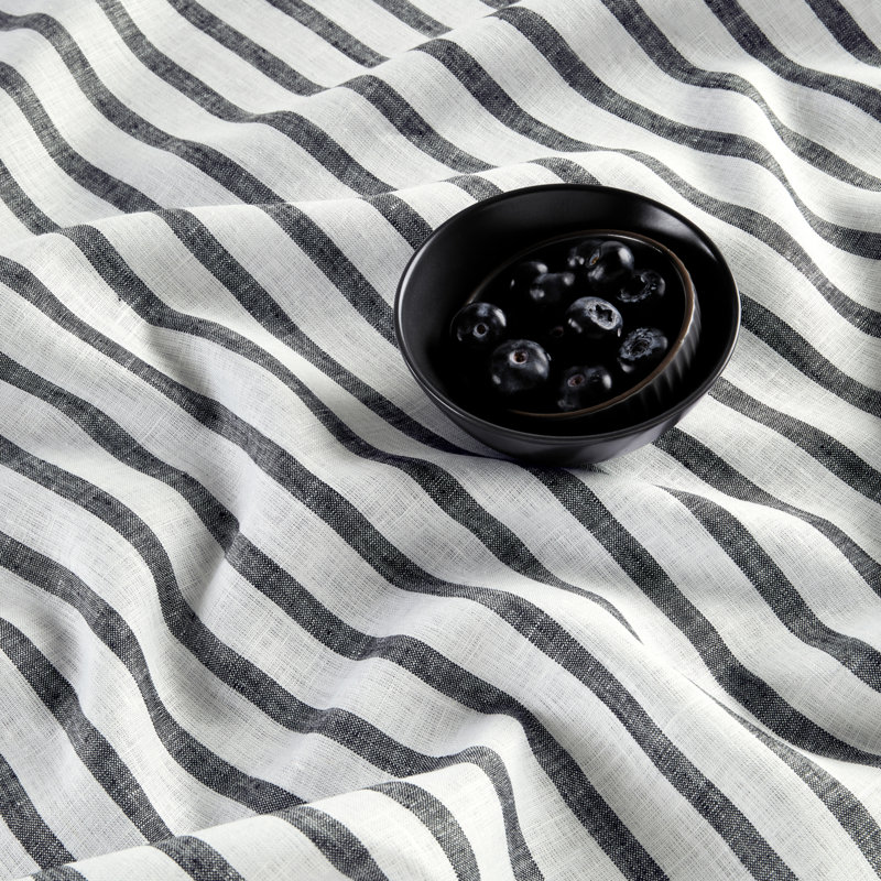 100% Pure Linen Table Throw, Madison Stripe, Black/White