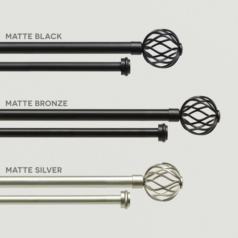 Matte Silver Double Curtain Rod with Wavy Sphere Finials