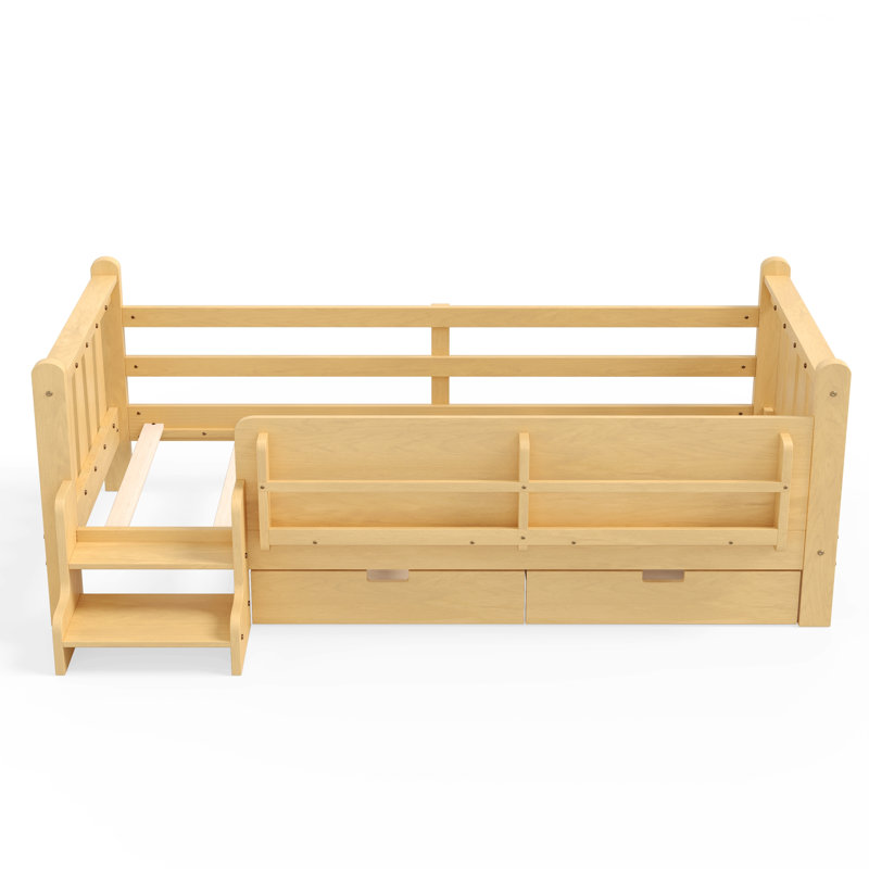 Lit pour chambre à coucher, lit avec tiroirs de rangement, lit en bois avec de jolis escaliers et garde-corps, Lit simple