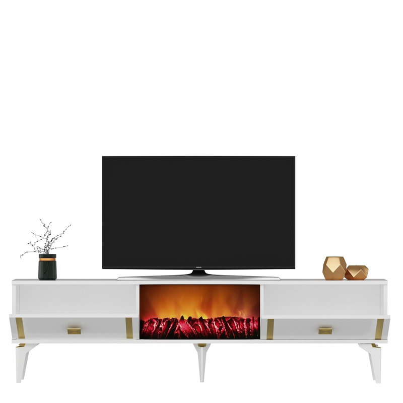 Keikei Unfinished TV Stand, Gold/White