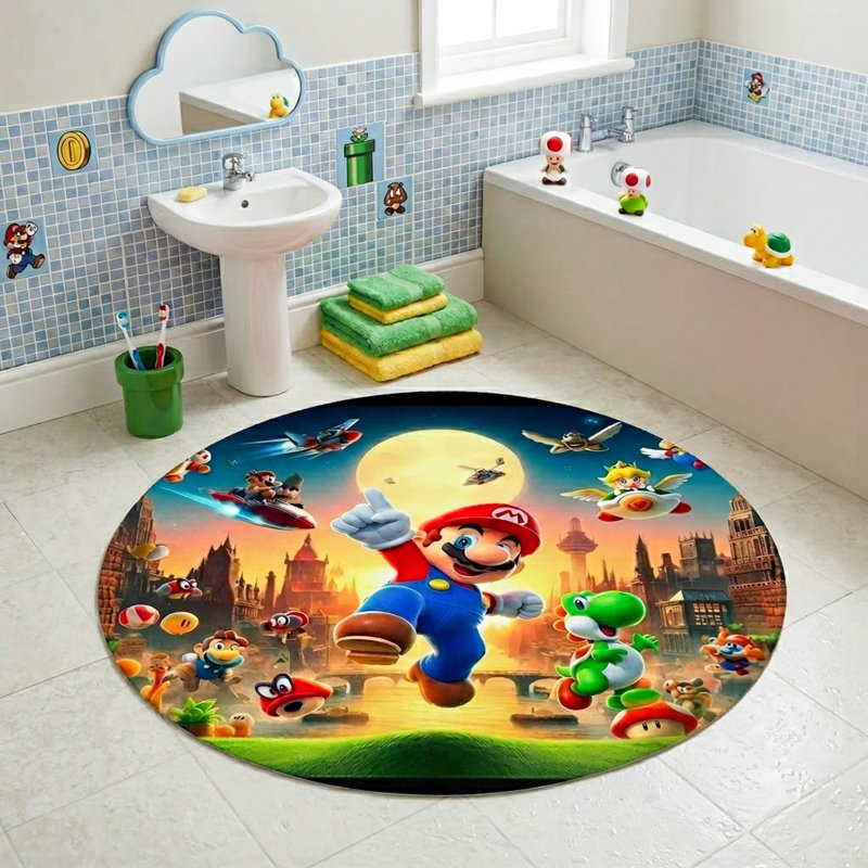Tapis rond Super Mario pour enfants garçons, 39,4 pouces de diamètre Super Mario Birthday Party Decorations