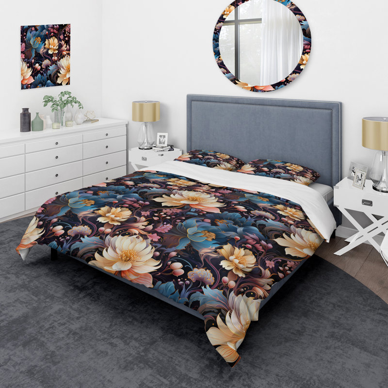 Ensemble de housse de couette bleu multicolore Poppies Florals I, Housse de couette pour très grand lit et 2 très