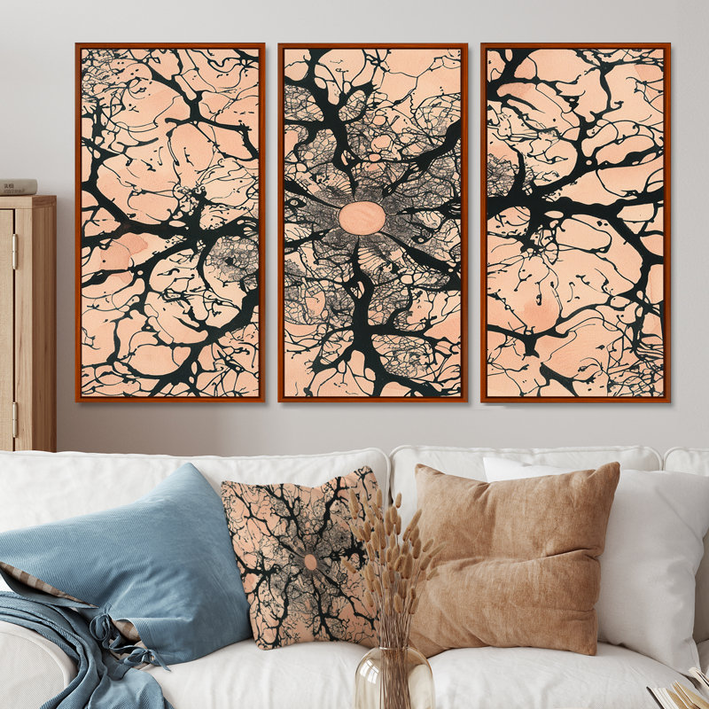 «Through The Trees Vintage Organics», ensemble de salon d'art mural abstrait à encre liquide, Cadre flottant brun