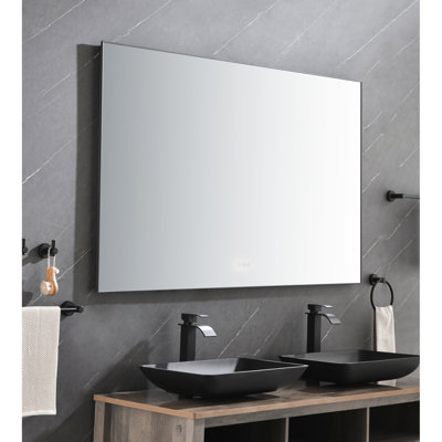 Miroir de salle de bain 60 po x 36 po à DEL avec brouillard, fixé au mur, réglable pour un maquillage et un rasage à l'arrière