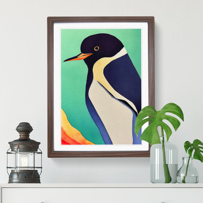 Delightful Penguin - Single Picture Frame Print, 35cm H x 50cm W x 2cm D, Brown Framed 