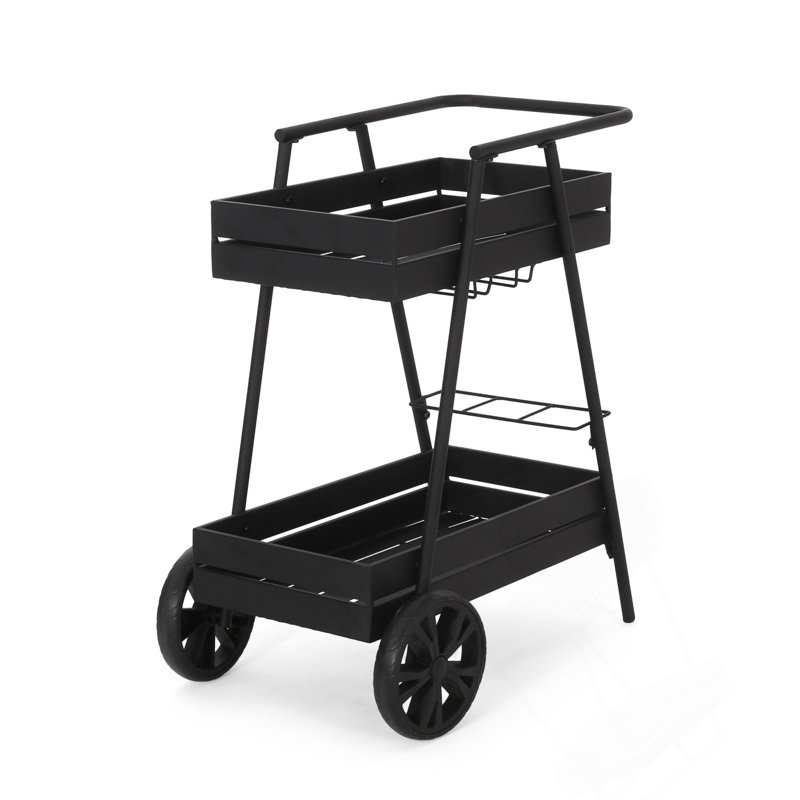 Industrial Bar Cart With Iron Frame, Wine Bottle Holders, And Mobile Design For Modern Home Entertainment
