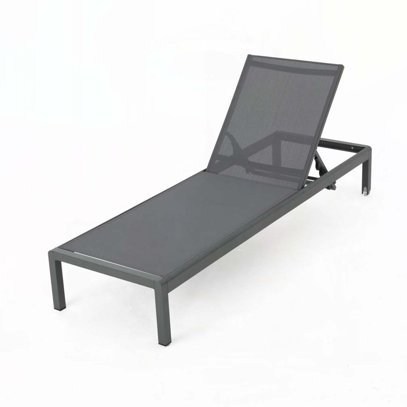 Outdoor Chaise Lounge with 5-Level Adjustable,Durable Aluminum Frame & PVC-coated polyester Mesh, Gray