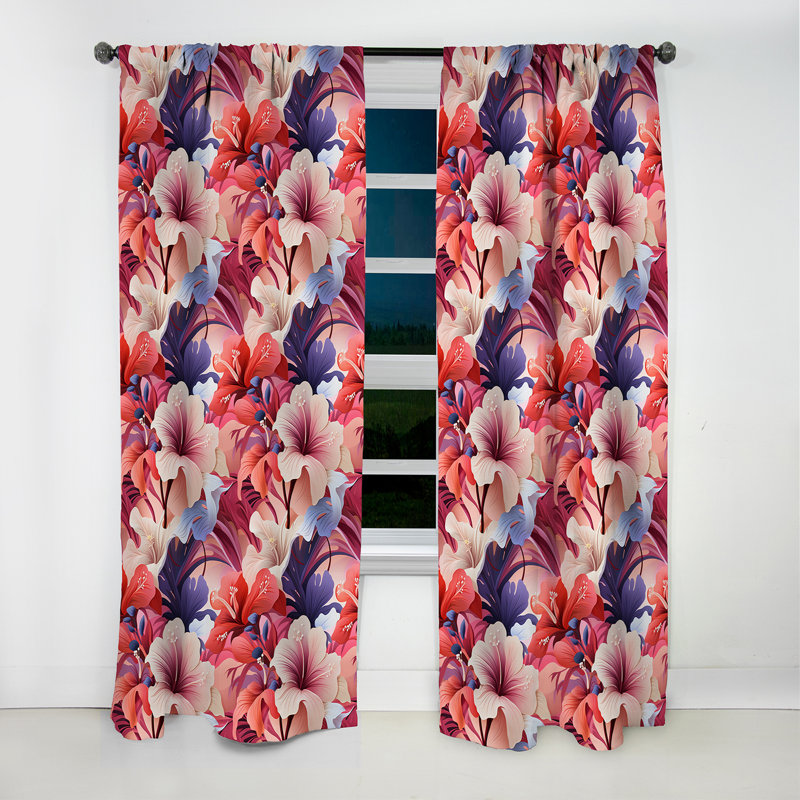 Coral Mirage Vii Tropical Pattern - Floral Curtain - Blackout Floral Curtain - 1 Panels, L 52 po x L 120 po