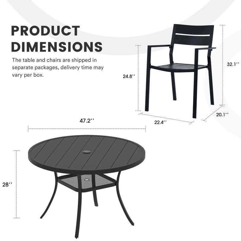 7 Pieces Patio Dining Table And Chairs Set, Black