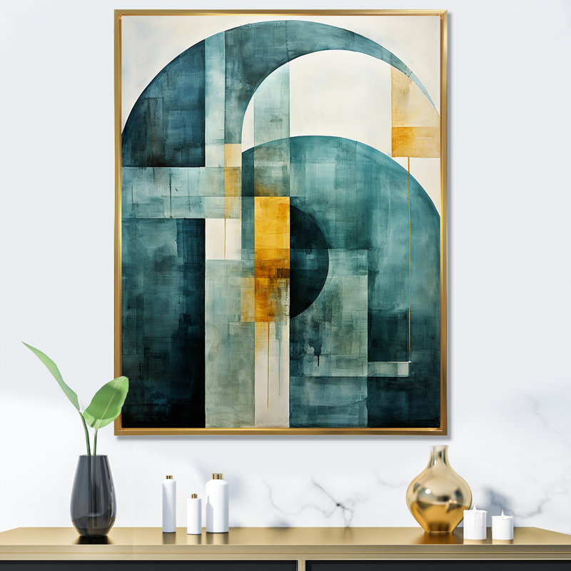 Aquamarine Arches Blist - Formes abstraites, reproduction sur toile, Cadre flottant doré, H 40 po x l 30 po x P 1,5 po