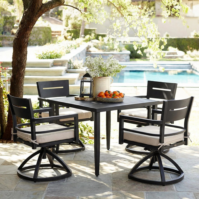 5-Piece Outdoor Patio Modern Dining Set including 4 Swivel Rockers Chair and 40" Square Dining Table