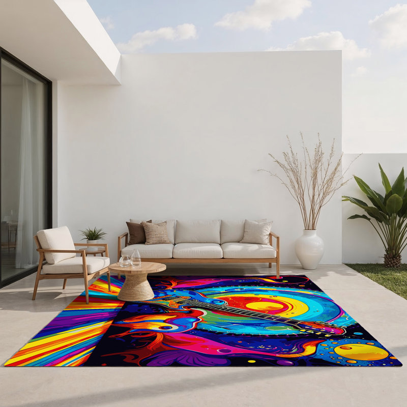Tapis abstrait intérieur et extérieur Abstract Inferno, Rectangulaire 3 pi x 5 pi
