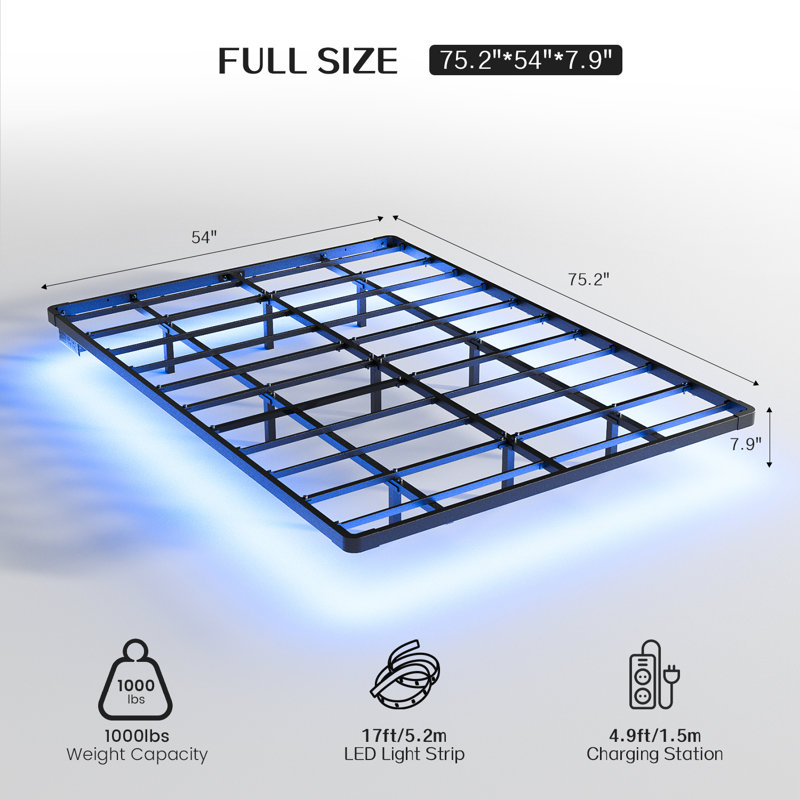 Kathrene Floating Bed Frame with LED Lights and Charging Station, Full