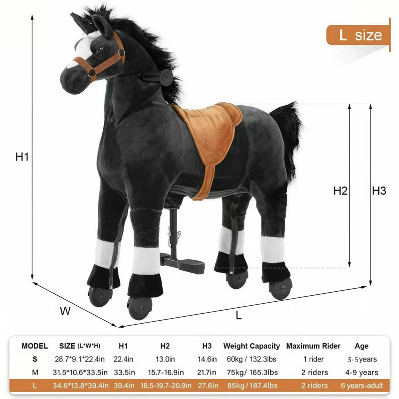 Ride on Horse, Horse Ride on Toy for Kids, Riding Horse Rider Mechanical Walking Action Plush Animal, No Battery or Electricity