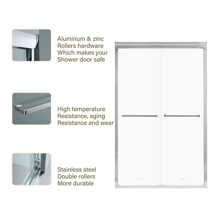 48'' W x 76'' H Chrome Frameless Double Sliding Shower Door