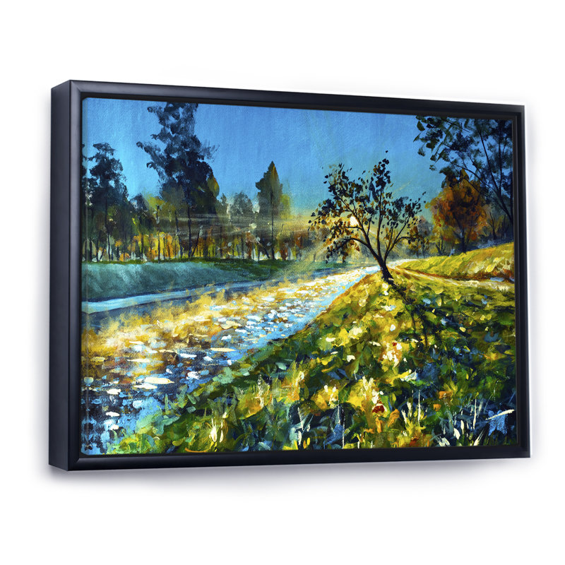 «Sunsert On Forest Nature», reproduction sur toile flottante, H 16 po x l 32 po x P 1 po, Cadre flottant noir