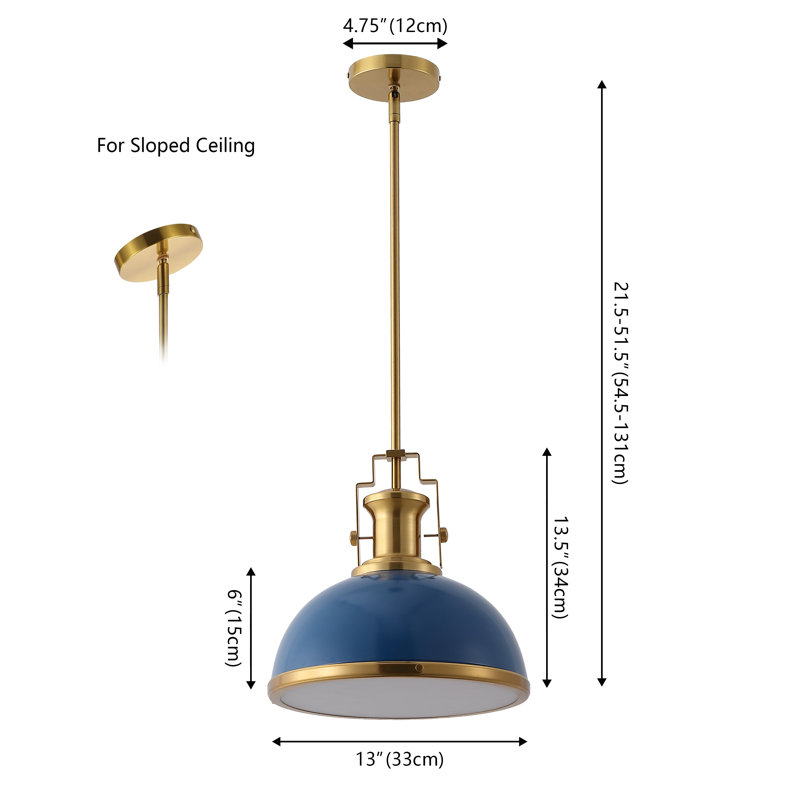 Staub 1 - Light Single Bell Pendant, 13.5" H x 13" W x 13" D, Brass Gold/Navy