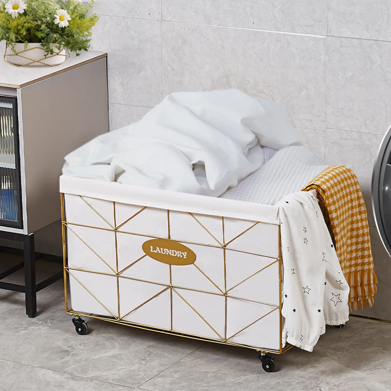 Collapsible Rolling Laundry Hamper, Gold, 20.4" H x 30" W x 17.3" D