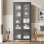 Bibliothèque en métal, armoire de rangement avec portes en verre cannelé, bibliothèque avec rangement