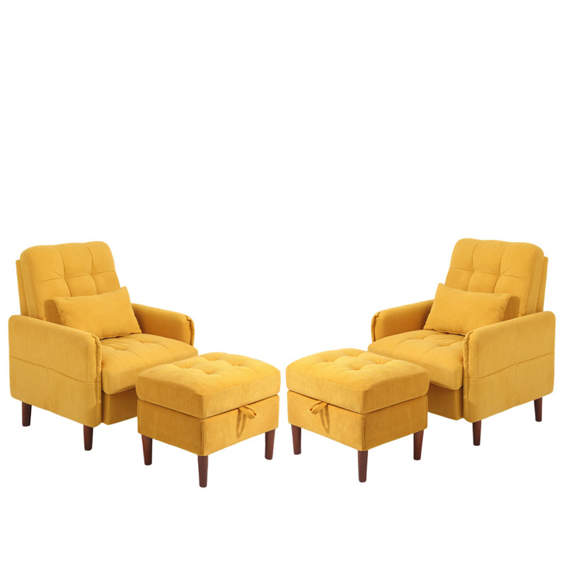 Upholstered Armchair with Footstool, Orange