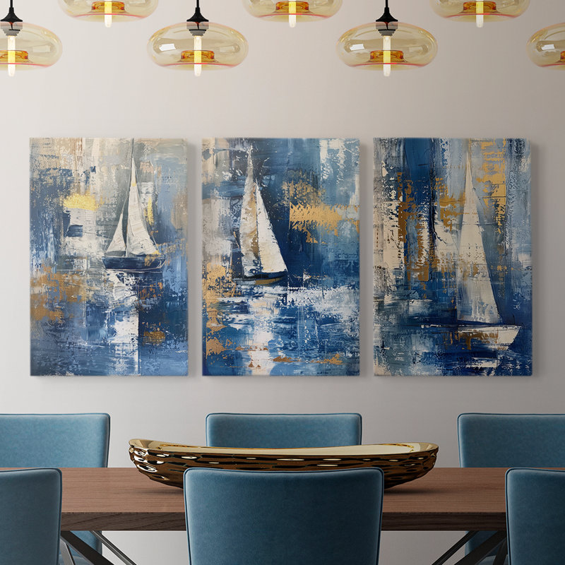 Sea and Shore Series XXI - Ensemble de 3 toiles tendues avec châssis - Prêt à être accroché