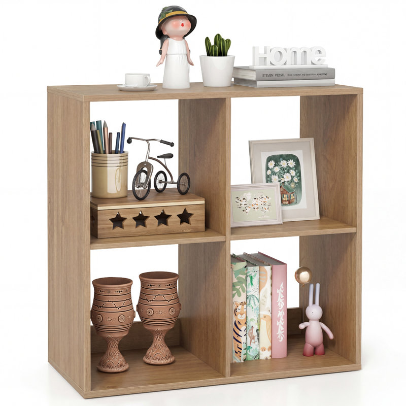 Bibliothèque à 4 cubes avec compartiments ouverts et trousses anti-basculement, Naturel