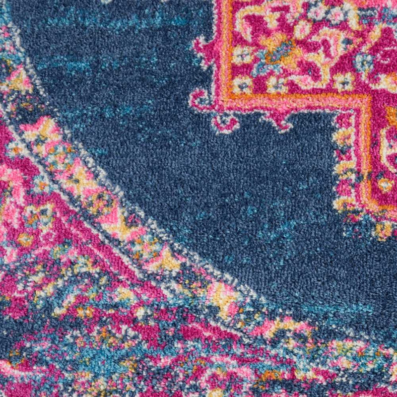 Tapis oriental bleu marine / rose Abbate, Tapis de couloir 2 pi 2 po x 7 pi 6 po