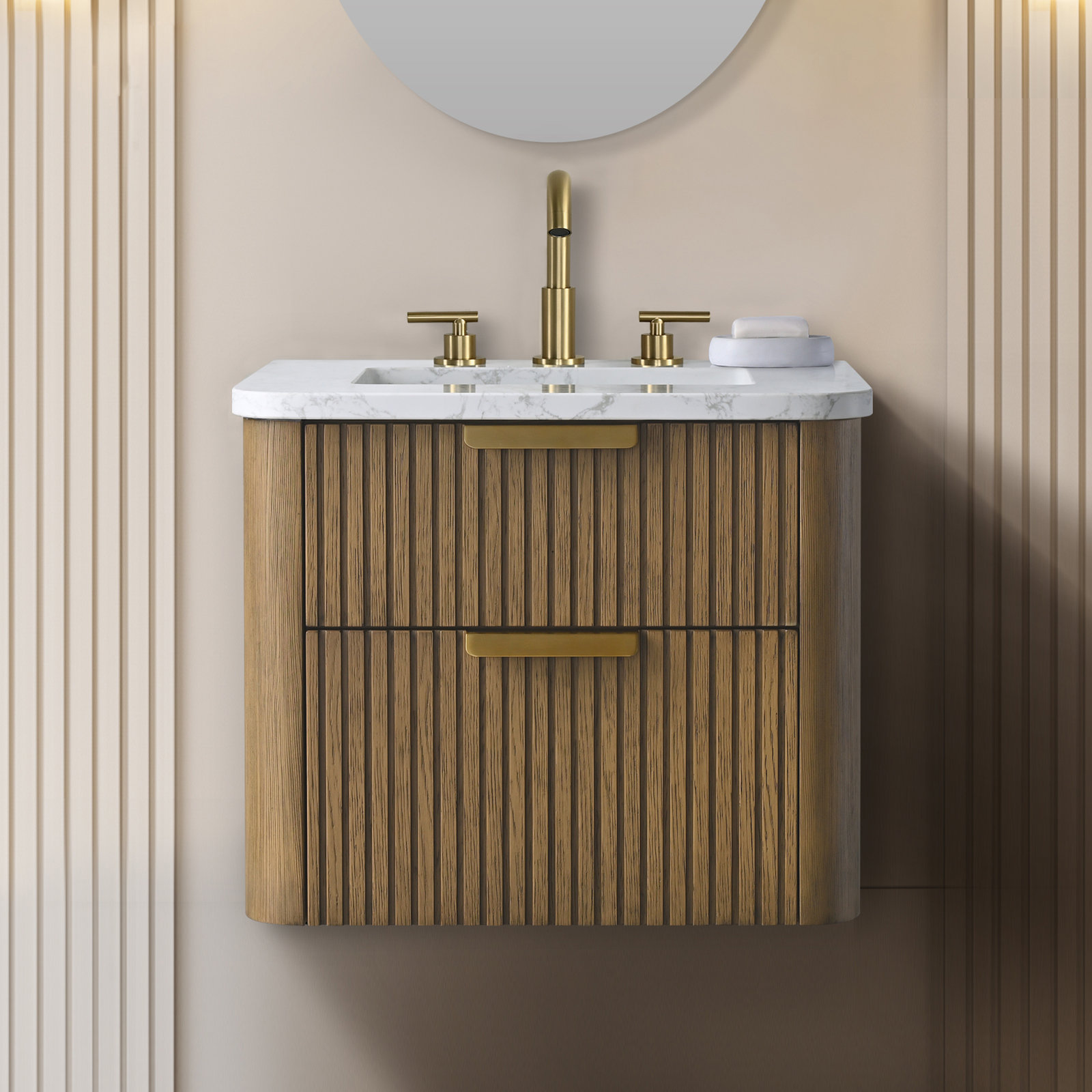 Liljan 24" Oak Single Bathroom Vanity, Aged Oak/Brushed Bronze