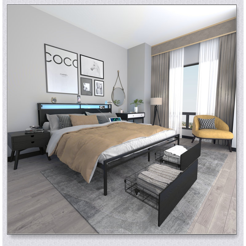 Storage Headboard With Charging Station, Solid And Stable, Noise Free, No Box Spring Needed, Easy Assembly, Black