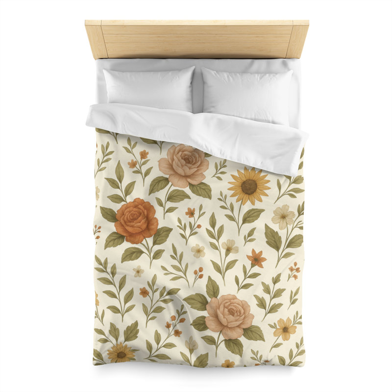 Microfiber Duvet Cover Boho Style, Design 61, White, Twin Duvet Cover