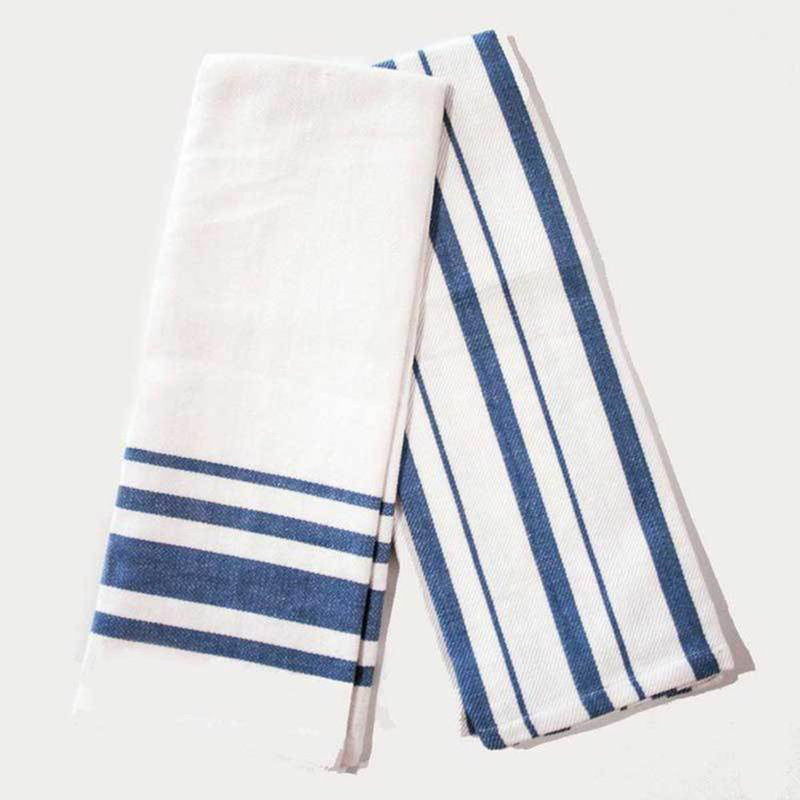 Cotton Stripe Embroidered Tea Towel Kitchen Towel, Blue