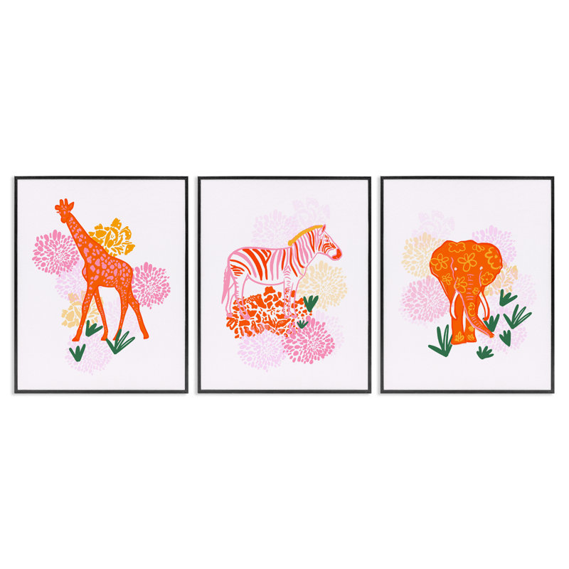 Ensemble de giclées encadrées 3 pièces Safari Jungle Animal Trio, design par Dina Riddle, H 14 po x l 11 po