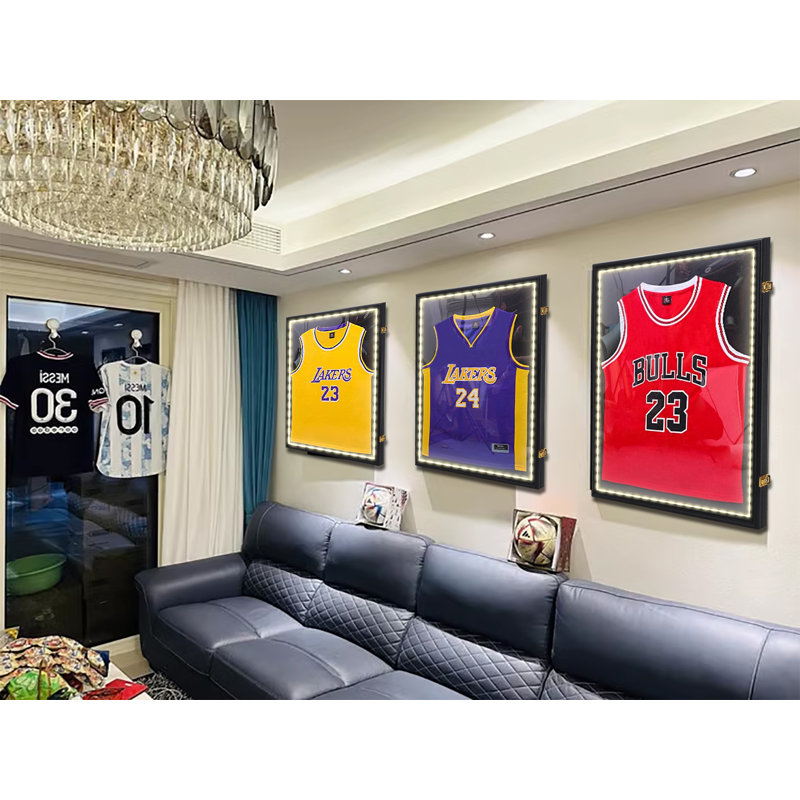 LED Sports Jersey Display Case with UV Protection & Pinboard, Acrylic Frame for Memorabilia (3 Pack)